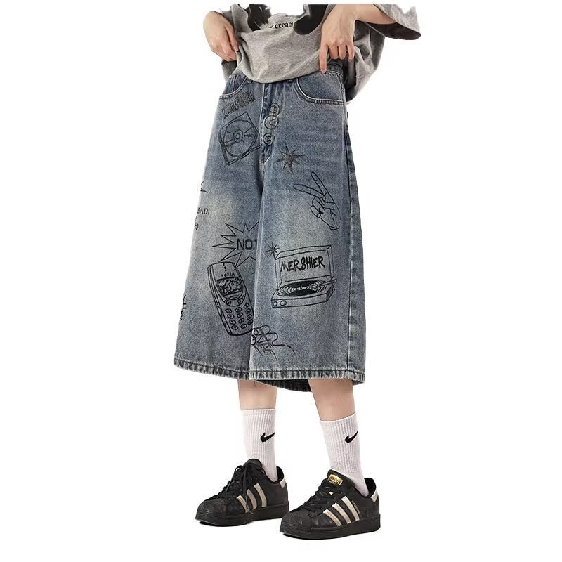 American Style High Street Fashionable Brand Summer Denim Shorts Men's Graffiti Jane Youth High Street Fashionable Fashionable Cropped Jeans - FATAONAmerican Style High Street Fashionable Brand Summer Denim Shorts Men's Graffiti Jane Youth High Street Fashionable Fashionable Cropped JeansMode HommeFATAON