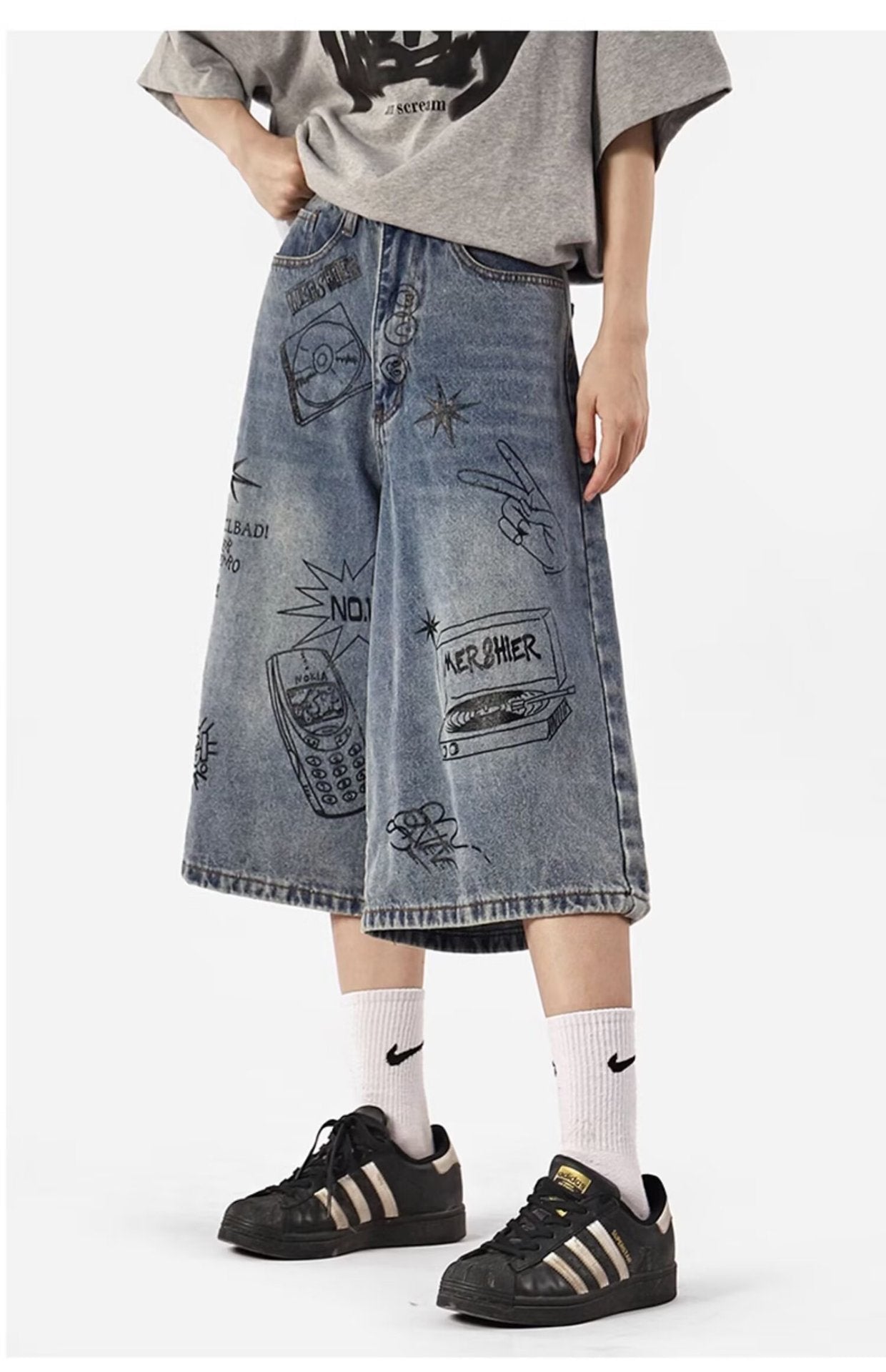 American Style High Street Fashionable Brand Summer Denim Shorts Men's Graffiti Jane Youth High Street Fashionable Fashionable Cropped Jeans - FATAONAmerican Style High Street Fashionable Brand Summer Denim Shorts Men's Graffiti Jane Youth High Street Fashionable Fashionable Cropped JeansMode HommeFATAON