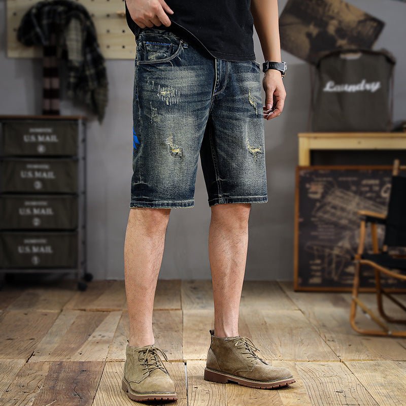 American Style Trendy Brand Retro Washed Old Scraped Denim Shorts Men's Summer New Slim-fit Ripped Five-point Pants - FATAONAmerican Style Trendy Brand Retro Washed Old Scraped Denim Shorts Men's Summer New Slim-fit Ripped Five-point PantsMode HommeFATAON