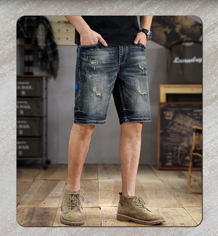 American Style Trendy Brand Retro Washed Old Scraped Denim Shorts Men's Summer New Slim-fit Ripped Five-point Pants - FATAONAmerican Style Trendy Brand Retro Washed Old Scraped Denim Shorts Men's Summer New Slim-fit Ripped Five-point PantsMode HommeFATAON