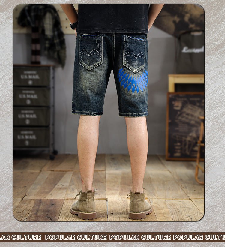 American Style Trendy Brand Retro Washed Old Scraped Denim Shorts Men's Summer New Slim-fit Ripped Five-point Pants - FATAONAmerican Style Trendy Brand Retro Washed Old Scraped Denim Shorts Men's Summer New Slim-fit Ripped Five-point PantsMode HommeFATAON