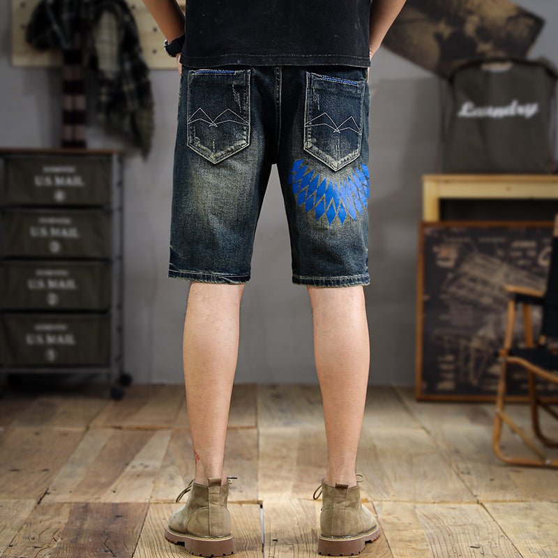 American Style Trendy Brand Retro Washed Old Scraped Denim Shorts Men's Summer New Slim-fit Ripped Five-point Pants - FATAONAmerican Style Trendy Brand Retro Washed Old Scraped Denim Shorts Men's Summer New Slim-fit Ripped Five-point PantsMode HommeFATAON