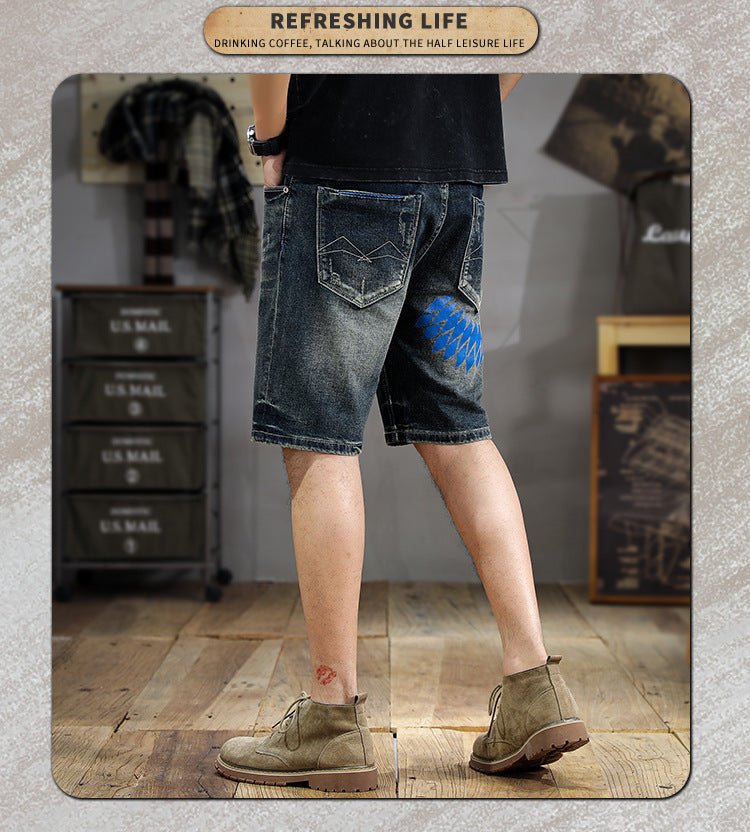 American Style Trendy Brand Retro Washed Old Scraped Denim Shorts Men's Summer New Slim-fit Ripped Five-point Pants - FATAONAmerican Style Trendy Brand Retro Washed Old Scraped Denim Shorts Men's Summer New Slim-fit Ripped Five-point PantsMode HommeFATAON