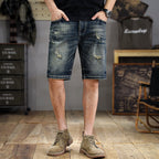 American Style Trendy Brand Retro Washed Old Scraped Denim Shorts Men's Summer New Slim-fit Ripped Five-point Pants - FATAONAmerican Style Trendy Brand Retro Washed Old Scraped Denim Shorts Men's Summer New Slim-fit Ripped Five-point PantsMode HommeFATAON