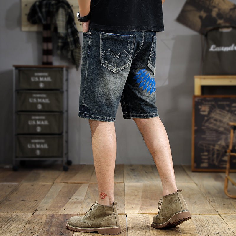American Style Trendy Brand Retro Washed Old Scraped Denim Shorts Men's Summer New Slim-fit Ripped Five-point Pants - FATAONAmerican Style Trendy Brand Retro Washed Old Scraped Denim Shorts Men's Summer New Slim-fit Ripped Five-point PantsMode HommeFATAON