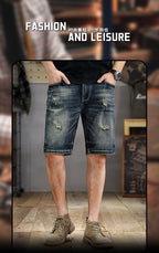 American Style Trendy Brand Retro Washed Old Scraped Denim Shorts Men's Summer New Slim-fit Ripped Five-point Pants - FATAONAmerican Style Trendy Brand Retro Washed Old Scraped Denim Shorts Men's Summer New Slim-fit Ripped Five-point PantsMode HommeFATAON