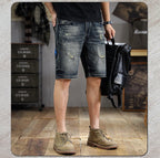 American Style Trendy Brand Retro Washed Old Scraped Denim Shorts Men's Summer New Slim-fit Ripped Five-point Pants - FATAONAmerican Style Trendy Brand Retro Washed Old Scraped Denim Shorts Men's Summer New Slim-fit Ripped Five-point PantsMode HommeFATAON