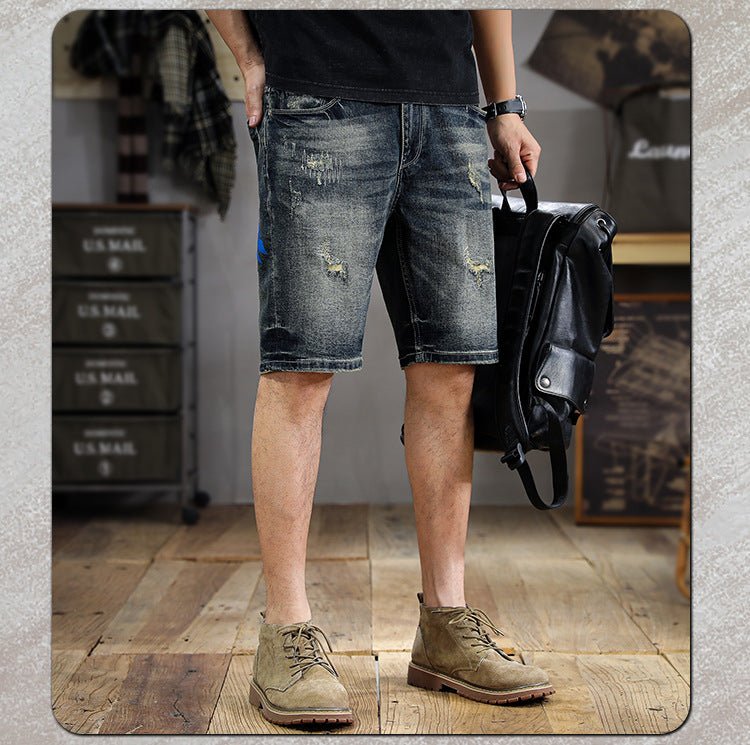 American Style Trendy Brand Retro Washed Old Scraped Denim Shorts Men's Summer New Slim-fit Ripped Five-point Pants - FATAONAmerican Style Trendy Brand Retro Washed Old Scraped Denim Shorts Men's Summer New Slim-fit Ripped Five-point PantsMode HommeFATAON