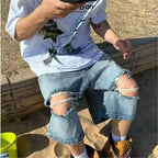 American Style Trendy Brand Thin Wide Leg Loose Loose Cropped Shorts Men's High Street Ripped Knee Washed Jeans - FATAONAmerican Style Trendy Brand Thin Wide Leg Loose Loose Cropped Shorts Men's High Street Ripped Knee Washed JeansMode HommeFATAON