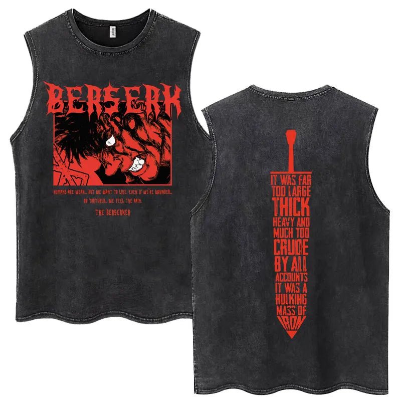 Anime Berserk Guts lavé Harajuku débardeurs rétro Manga Gatsu Griffith Zodd t-shirts sans manches unisexe coton surdimensionné T-Shirt - FATAONAnime Berserk Guts lavé Harajuku débardeurs rétro Manga Gatsu Griffith Zodd t-shirts sans manches unisexe coton surdimensionné T-ShirtMode & Lifestyle HommeFATAON