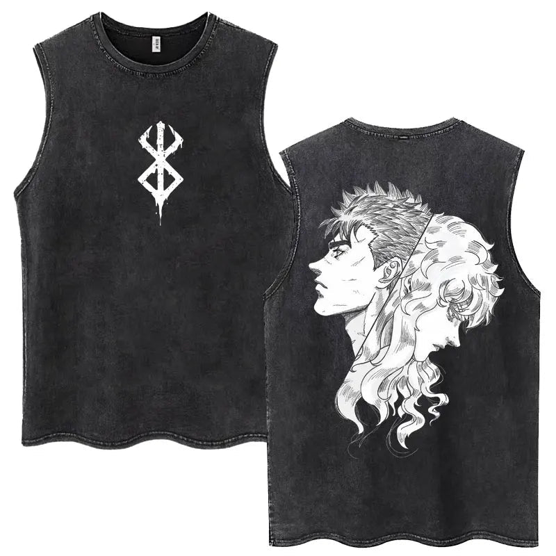 Anime Berserk Guts lavé Harajuku débardeurs rétro Manga Gatsu Griffith Zodd t-shirts sans manches unisexe coton surdimensionné T-Shirt - FATAONAnime Berserk Guts lavé Harajuku débardeurs rétro Manga Gatsu Griffith Zodd t-shirts sans manches unisexe coton surdimensionné T-ShirtMode & Lifestyle HommeFATAON