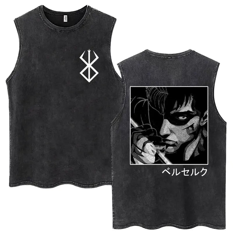 Anime Berserk Guts lavé Harajuku débardeurs rétro Manga Gatsu Griffith Zodd t-shirts sans manches unisexe coton surdimensionné T-Shirt - FATAONAnime Berserk Guts lavé Harajuku débardeurs rétro Manga Gatsu Griffith Zodd t-shirts sans manches unisexe coton surdimensionné T-ShirtMode & Lifestyle HommeFATAON