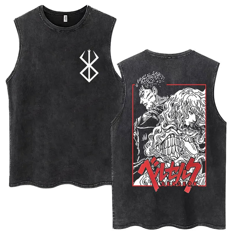 Anime Berserk Guts lavé Harajuku débardeurs rétro Manga Gatsu Griffith Zodd t-shirts sans manches unisexe coton surdimensionné T-Shirt - FATAONAnime Berserk Guts lavé Harajuku débardeurs rétro Manga Gatsu Griffith Zodd t-shirts sans manches unisexe coton surdimensionné T-ShirtMode & Lifestyle HommeFATAON