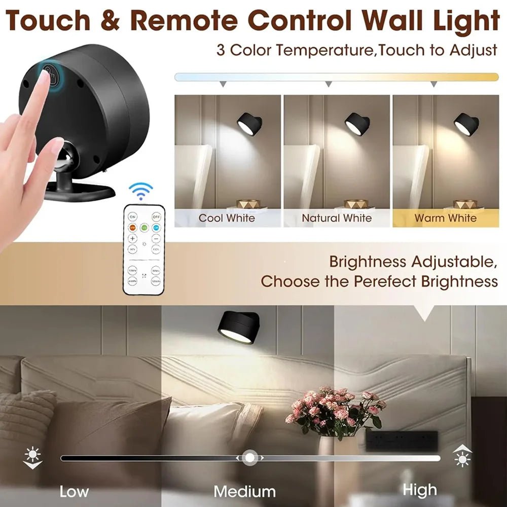 Applique murale LED magnétique, lumières magnétiques à intensité variable, 360 ° Lampe de nuit de projecteur d'armoire de télécommande tactile de rotation - FATAONApplique murale LED magnétique, lumières magnétiques à intensité variable, 360 ° Lampe de nuit de projecteur d'armoire de télécommande tactile de rotationSolutions MaisonFATAON