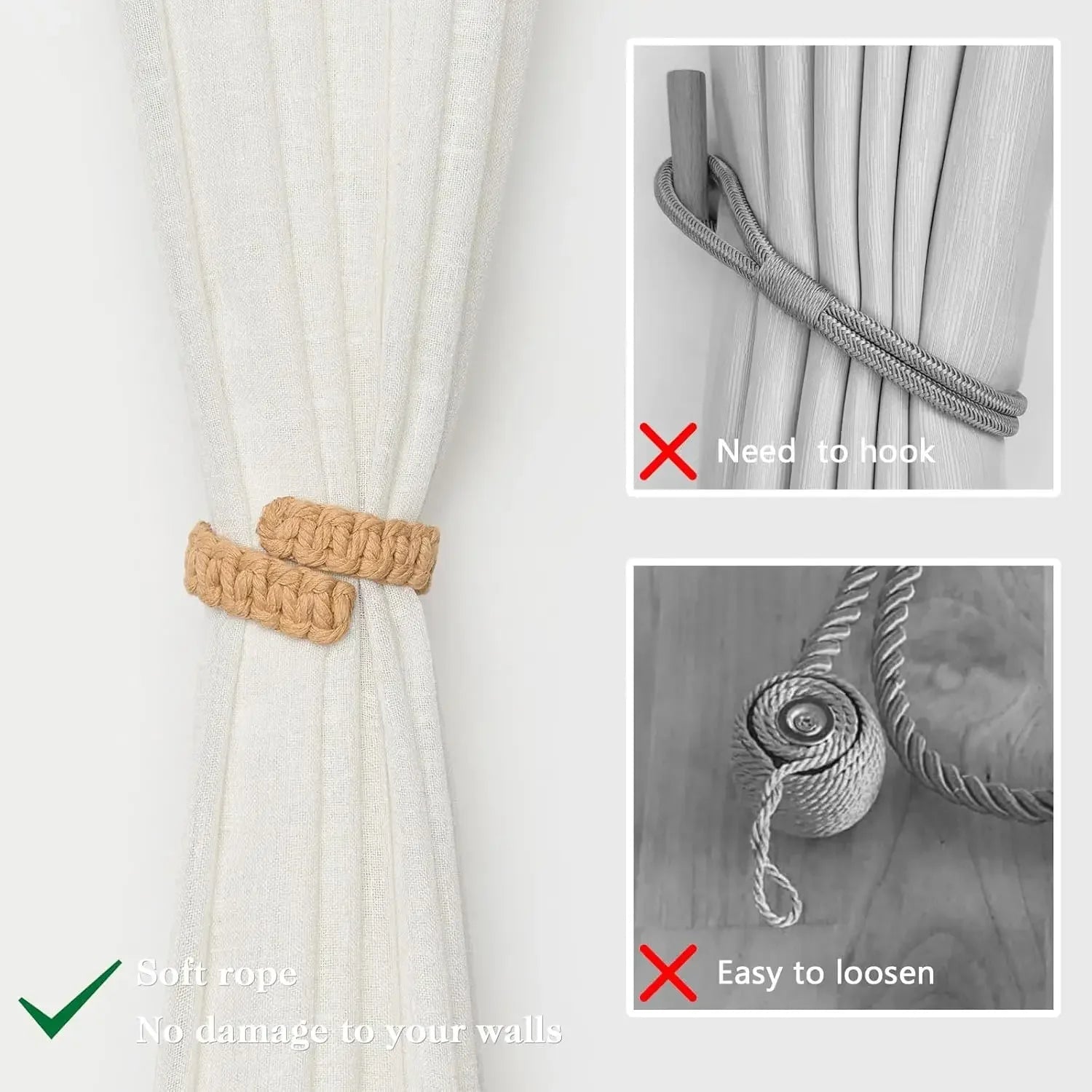 Attaches de rideaux bohèmes faits à la main en jute avec design en fibres naturelles – Supports élégants pour draperies, parfaits pour les accents de chambre - FATAONAttaches de rideaux bohèmes faits à la main en jute avec design en fibres naturelles – Supports élégants pour draperies, parfaits pour les accents de chambreSolutions MaisonFATAON