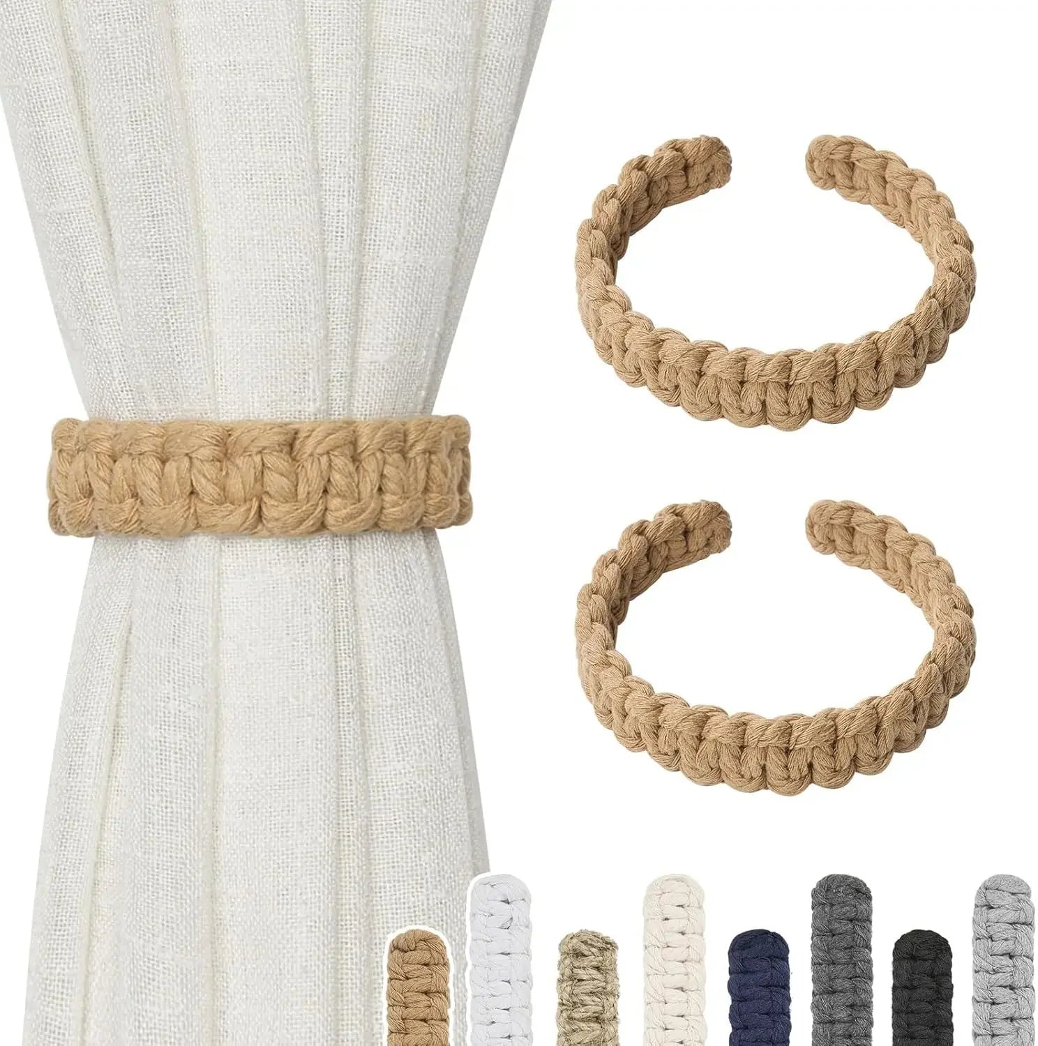 Attaches de rideaux bohèmes faits à la main en jute avec design en fibres naturelles – Supports élégants pour draperies, parfaits pour les accents de chambre - FATAONAttaches de rideaux bohèmes faits à la main en jute avec design en fibres naturelles – Supports élégants pour draperies, parfaits pour les accents de chambreSolutions MaisonFATAON