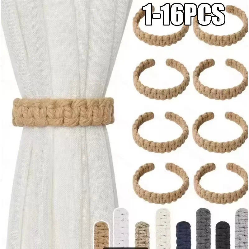 Attaches de rideaux bohèmes faits à la main en jute avec design en fibres naturelles – Supports élégants pour draperies, parfaits pour les accents de chambre - FATAONAttaches de rideaux bohèmes faits à la main en jute avec design en fibres naturelles – Supports élégants pour draperies, parfaits pour les accents de chambreSolutions MaisonFATAON