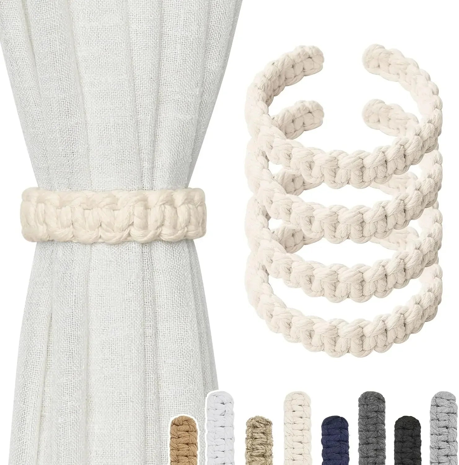 Attaches de rideaux bohèmes faits à la main en jute avec design en fibres naturelles – Supports élégants pour draperies, parfaits pour les accents de chambre - FATAONAttaches de rideaux bohèmes faits à la main en jute avec design en fibres naturelles – Supports élégants pour draperies, parfaits pour les accents de chambreSolutions MaisonFATAON