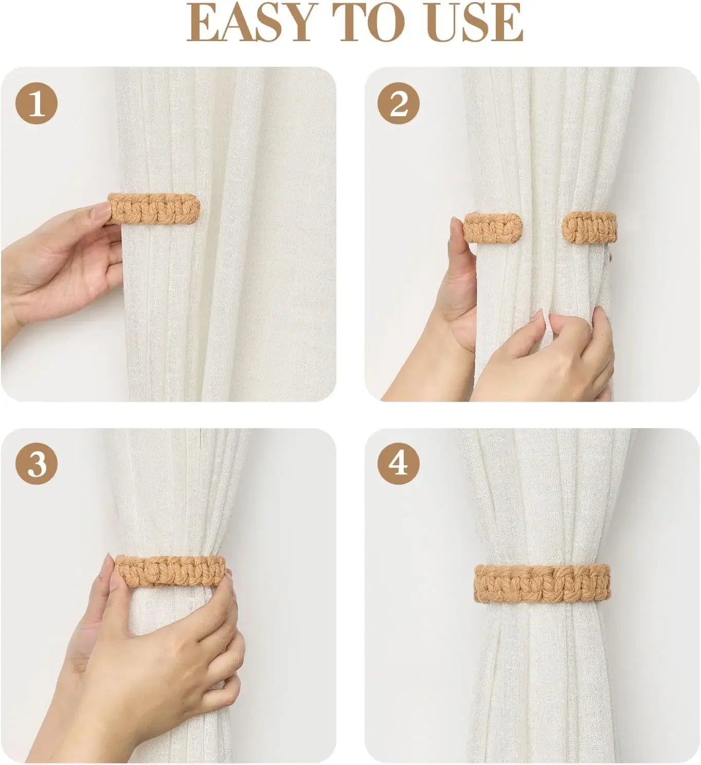 Attaches de rideaux bohèmes faits à la main en jute avec design en fibres naturelles – Supports élégants pour draperies, parfaits pour les accents de chambre - FATAONAttaches de rideaux bohèmes faits à la main en jute avec design en fibres naturelles – Supports élégants pour draperies, parfaits pour les accents de chambreSolutions MaisonFATAON