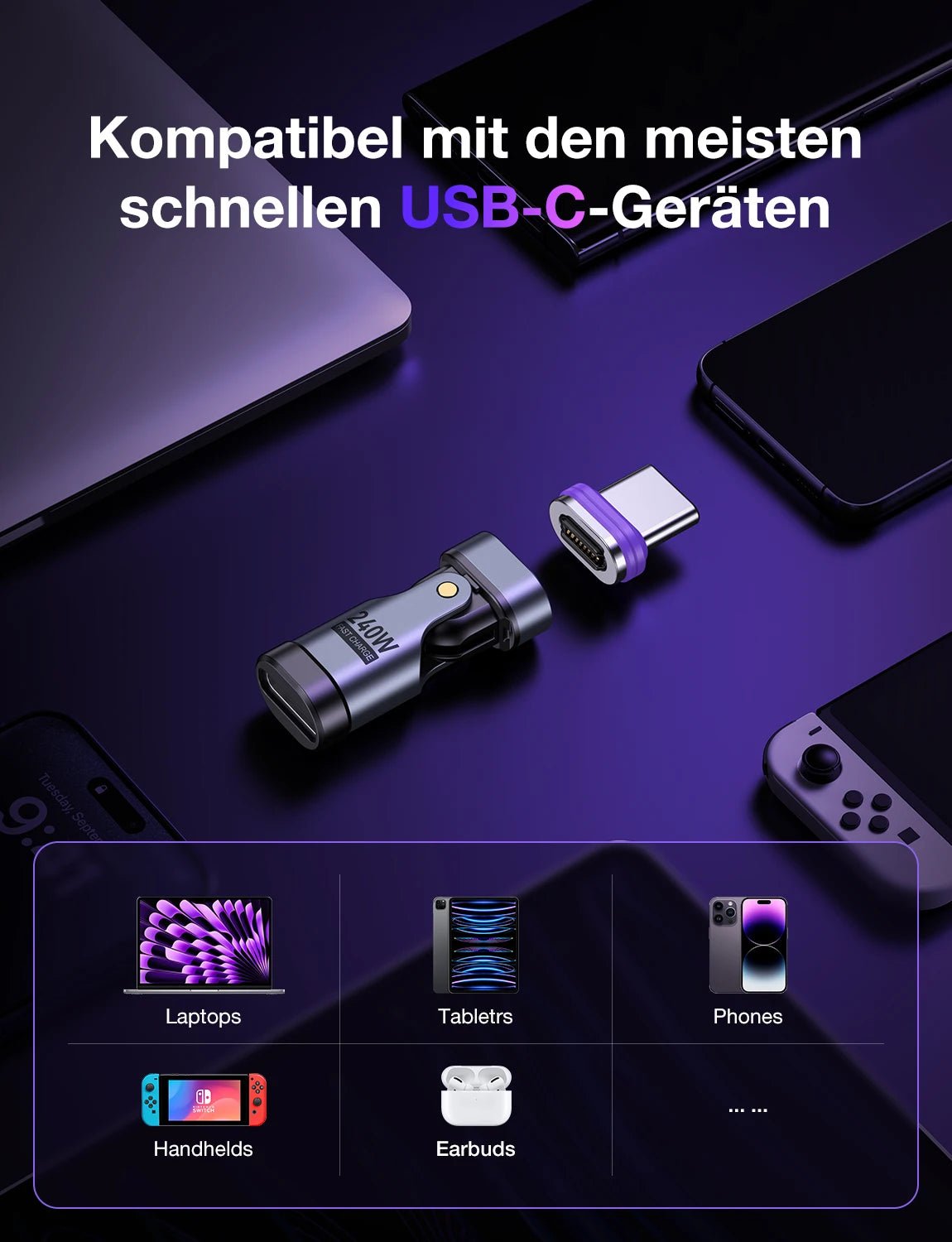 AUFU 240W Magnetic Type C to Lightning Adapter 16Pin USB - C to Type - C Fast Charge USB C Female Converter for iPhon Xiaomi Macbook - FATAONAUFU 240W Magnetic Type C to Lightning Adapter 16Pin USB - C to Type - C Fast Charge USB C Female Converter for iPhon Xiaomi MacbookFATAON
