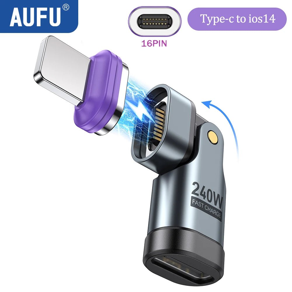 AUFU 240W Magnetic Type C to Lightning Adapter 16Pin USB - C to Type - C Fast Charge USB C Female Converter for iPhon Xiaomi Macbook - FATAONAUFU 240W Magnetic Type C to Lightning Adapter 16Pin USB - C to Type - C Fast Charge USB C Female Converter for iPhon Xiaomi MacbookFATAON