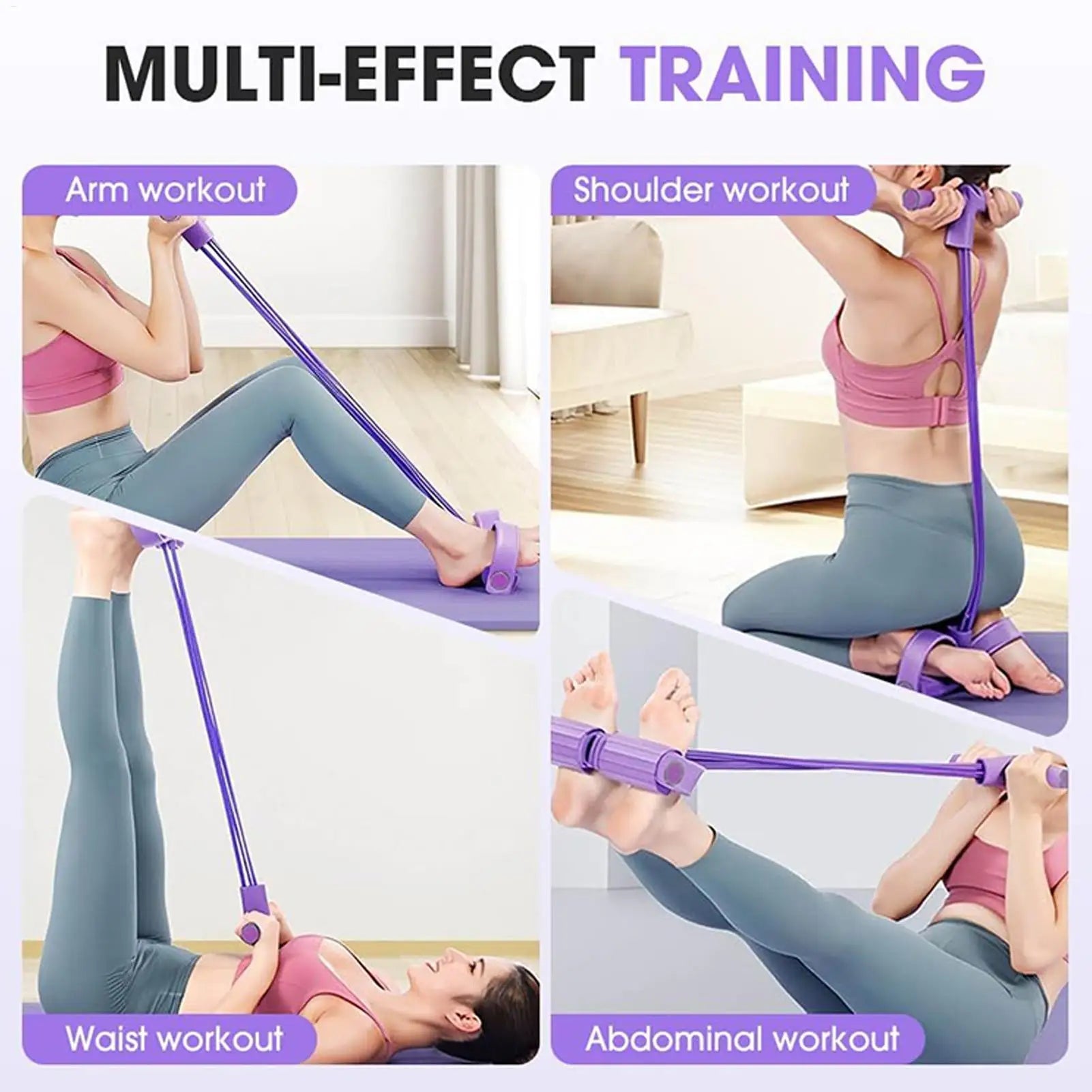 Bandes de résistance de Fitness, extracteur de pédale à 4 tubes, poignées de bande de résistance, corde attachée, équipement d'entraînement assis domestique - FATAONBandes de résistance de Fitness, extracteur de pédale à 4 tubes, poignées de bande de résistance, corde attachée, équipement d'entraînement assis domestiqueFitness & SportFATAON