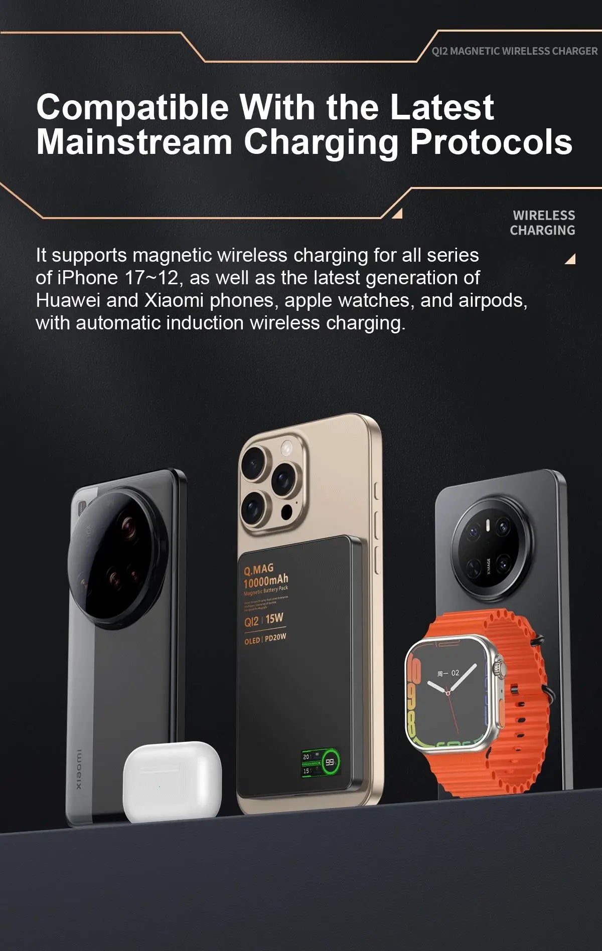 Batterie externe portable magnétique QI 2.1 à charge rapide sans fil pour iPhone 12-17 Pro, Watch, Airpods 5000/10000mAh - FATAONBatterie externe portable magnétique QI 2.1 à charge rapide sans fil pour iPhone 12-17 Pro, Watch, Airpods 5000/10000mAhFATAON