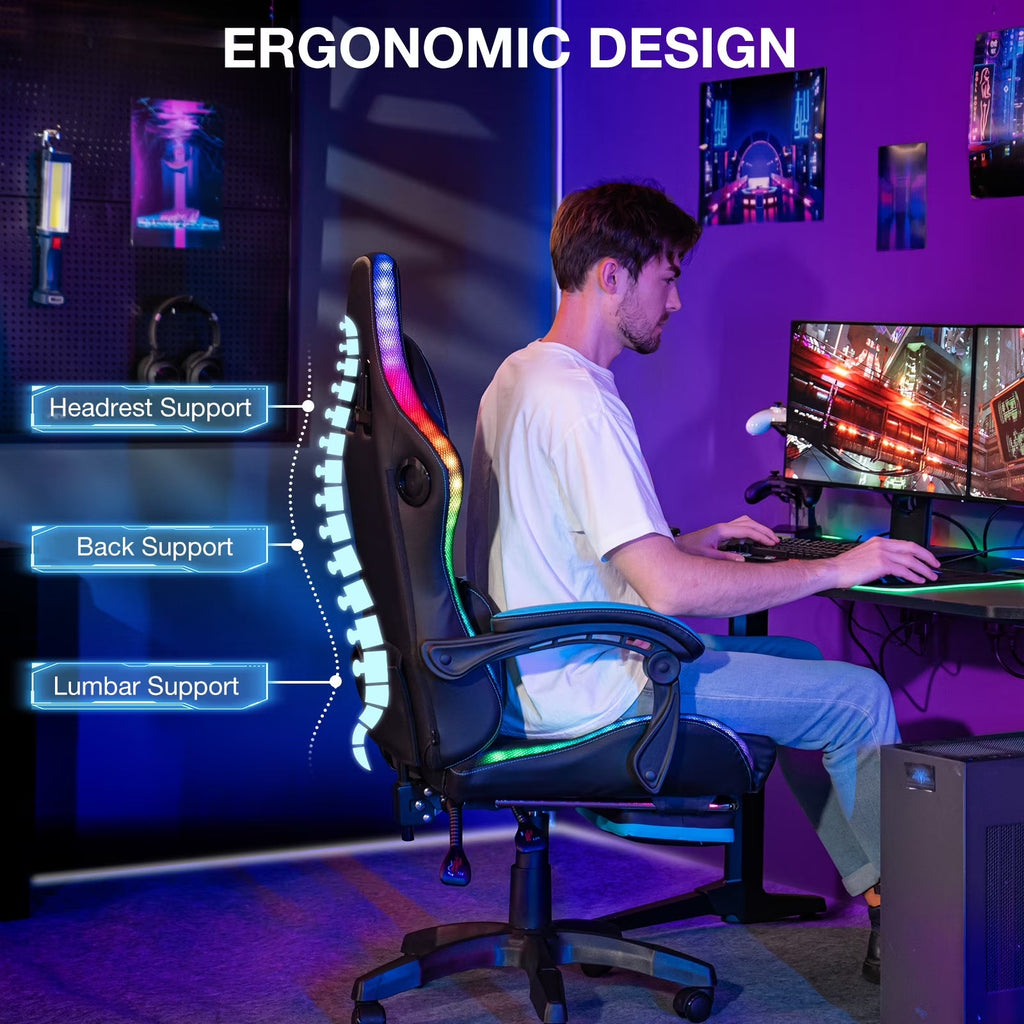 Big and Tall Gaming Chair with Speakers and RGB Lights, Gamer Chair with Footrest, Lumbar Support Height Adjustable 360 - Swivel Seat and Headrest for Adults, 400Lbs - Fix & GoBig and Tall Gaming Chair with Speakers and RGB Lights, Gamer Chair with Footrest, Lumbar Support Height Adjustable 360 - Swivel Seat and Headrest for Adults, 400LbsFix & Go