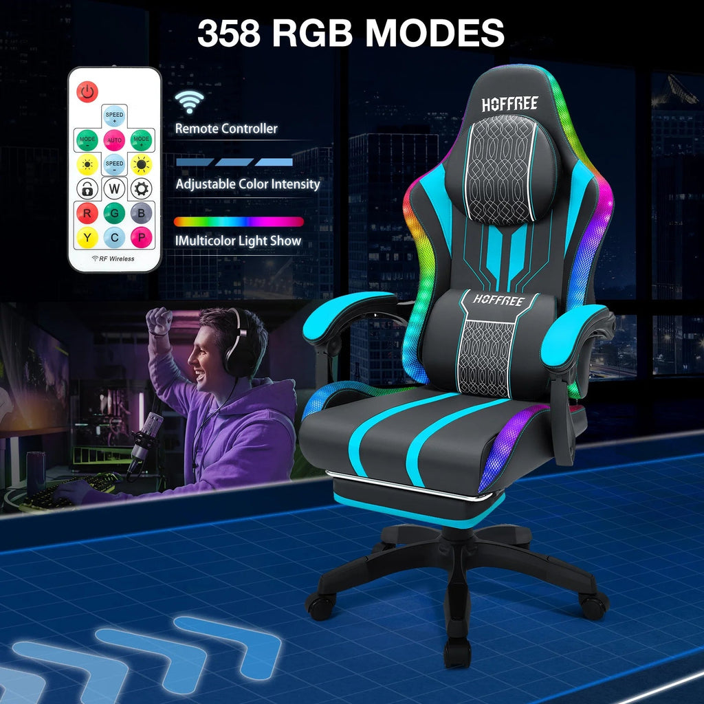 Big and Tall Gaming Chair with Speakers and RGB Lights, Gamer Chair with Footrest, Lumbar Support Height Adjustable 360 - Swivel Seat and Headrest for Adults, 400Lbs - Fix & GoBig and Tall Gaming Chair with Speakers and RGB Lights, Gamer Chair with Footrest, Lumbar Support Height Adjustable 360 - Swivel Seat and Headrest for Adults, 400LbsFix & Go