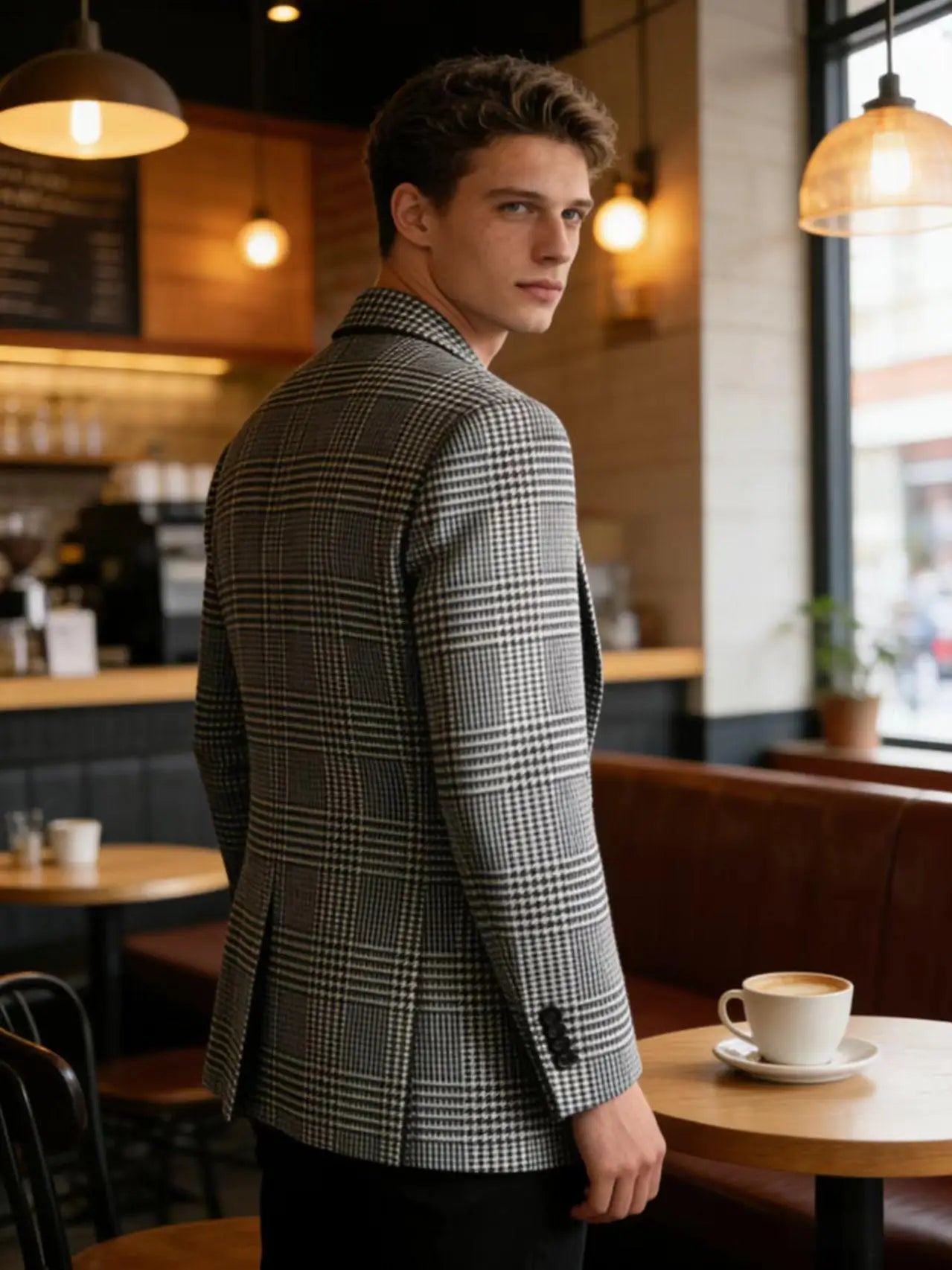 Blazer Homme Slim Fit en Mélange de Laine à Carreaux Pied-de-Poule, Veste Décontractée à Deux Boutons avec Revers Cranté, Idéal pour Tenues Professionnelles et Formelles - FATAONBlazer Homme Slim Fit en Mélange de Laine à Carreaux Pied-de-Poule, Veste Décontractée à Deux Boutons avec Revers Cranté, Idéal pour Tenues Professionnelles et FormellesMode HommeFATAON