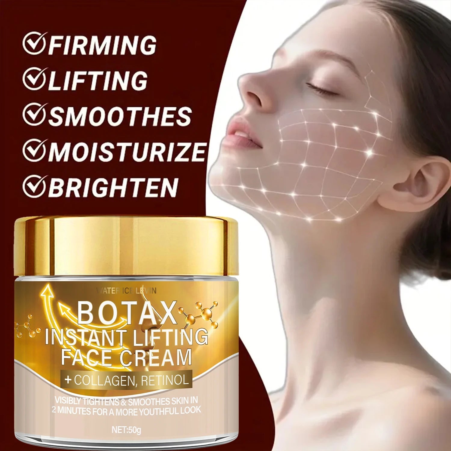 Botax – crème liftante instantanée pour le visage, formule au collagène et au rétinol, raffermissant, lisse, hydrate, éclaircit, résultats jeunes en 2 minutes, 50g - FATAONBotax – crème liftante instantanée pour le visage, formule au collagène et au rétinol, raffermissant, lisse, hydrate, éclaircit, résultats jeunes en 2 minutes, 50gBeauty & CosmétiquesFATAON