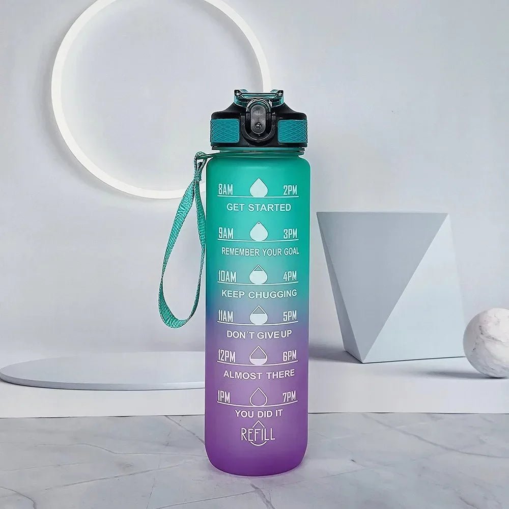 Bouteille d'eau de sport 1L avec paille, marqueur de temps, dégradé de couleur, bouteille de motivation, étanche, tasse d'eau potable pour étudiant en plein air - FATAONBouteille d'eau de sport 1L avec paille, marqueur de temps, dégradé de couleur, bouteille de motivation, étanche, tasse d'eau potable pour étudiant en plein airMatériel sportifFATAON