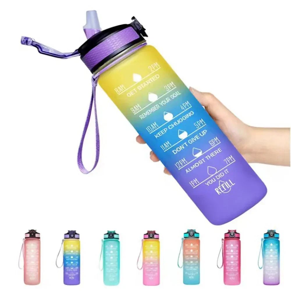 Bouteille d'eau de sport 1L avec paille, marqueur de temps, dégradé de couleur, bouteille de motivation, étanche, tasse d'eau potable pour étudiant en plein air - FATAONBouteille d'eau de sport 1L avec paille, marqueur de temps, dégradé de couleur, bouteille de motivation, étanche, tasse d'eau potable pour étudiant en plein airMatériel sportifFATAON
