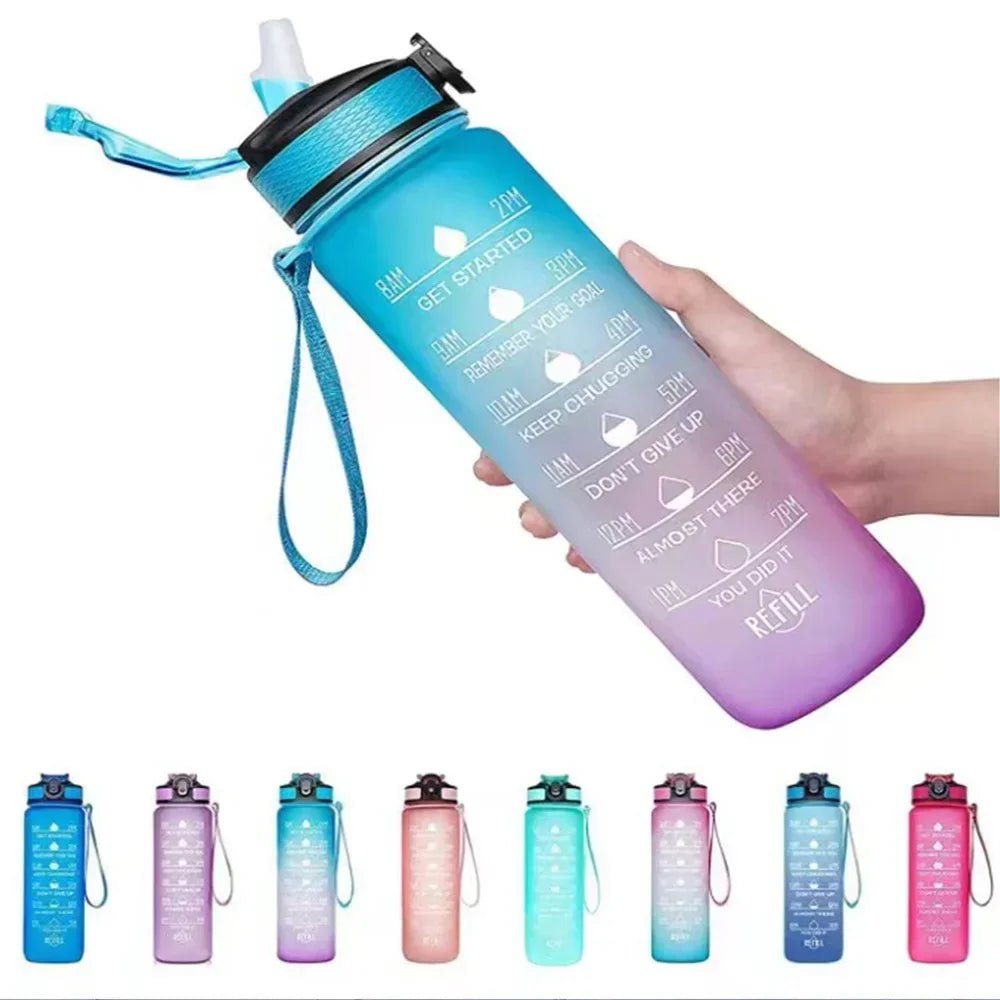Bouteille d'eau de sport 1L avec paille, marqueur de temps, dégradé de couleur, bouteille de motivation, étanche, tasse d'eau potable pour étudiant en plein air - FATAONBouteille d'eau de sport 1L avec paille, marqueur de temps, dégradé de couleur, bouteille de motivation, étanche, tasse d'eau potable pour étudiant en plein airMatériel sportifFATAON