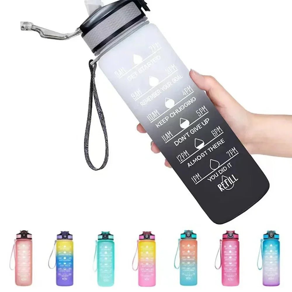 Bouteille d'eau de sport 1L avec paille, marqueur de temps, dégradé de couleur, bouteille de motivation, étanche, tasse d'eau potable pour étudiant en plein air - FATAONBouteille d'eau de sport 1L avec paille, marqueur de temps, dégradé de couleur, bouteille de motivation, étanche, tasse d'eau potable pour étudiant en plein airMatériel sportifFATAON