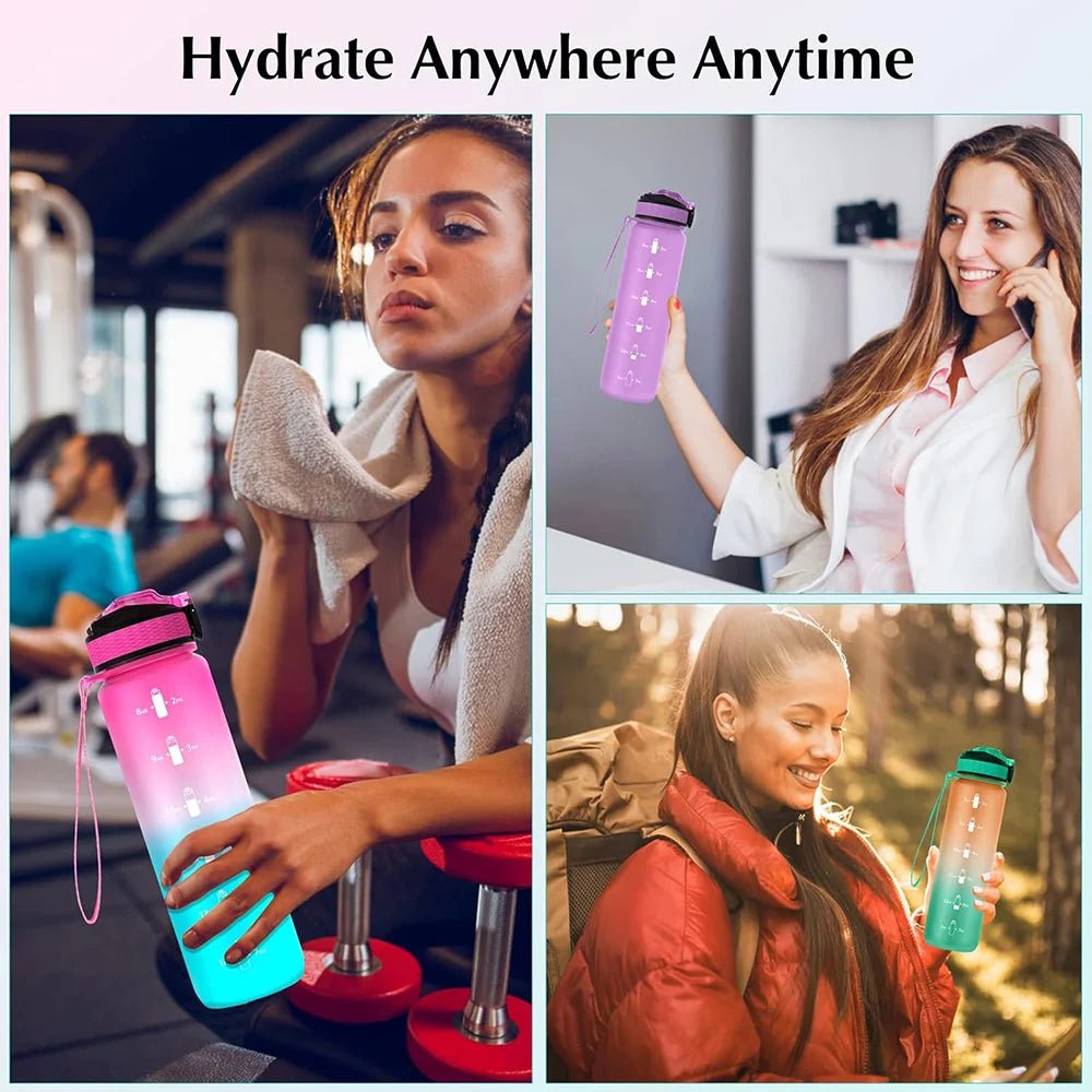 Bouteille d'eau de sport 1L avec paille, marqueur de temps, dégradé de couleur, bouteille de motivation, étanche, tasse d'eau potable pour étudiant en plein air - FATAONBouteille d'eau de sport 1L avec paille, marqueur de temps, dégradé de couleur, bouteille de motivation, étanche, tasse d'eau potable pour étudiant en plein airMatériel sportifFATAON