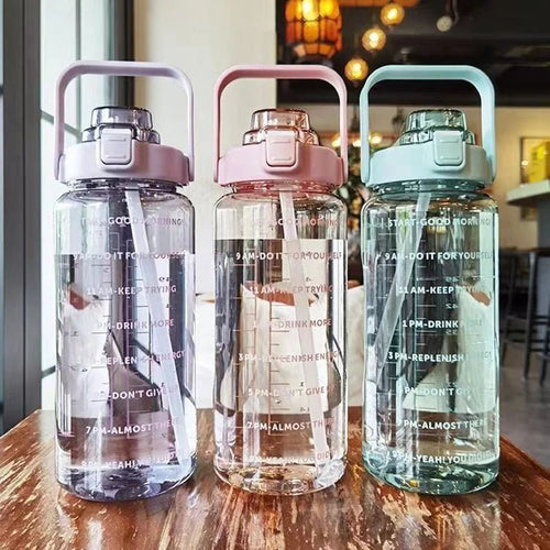 Bouteille d'eau en plastique avec paille de 2 litres, grande bouteille de voyage Portable pour filles, tasse de sport, Fitness, vélo, grande tasse de graisse - FATAONBouteille d'eau en plastique avec paille de 2 litres, grande bouteille de voyage Portable pour filles, tasse de sport, Fitness, vélo, grande tasse de graisseFitness & SportFATAON