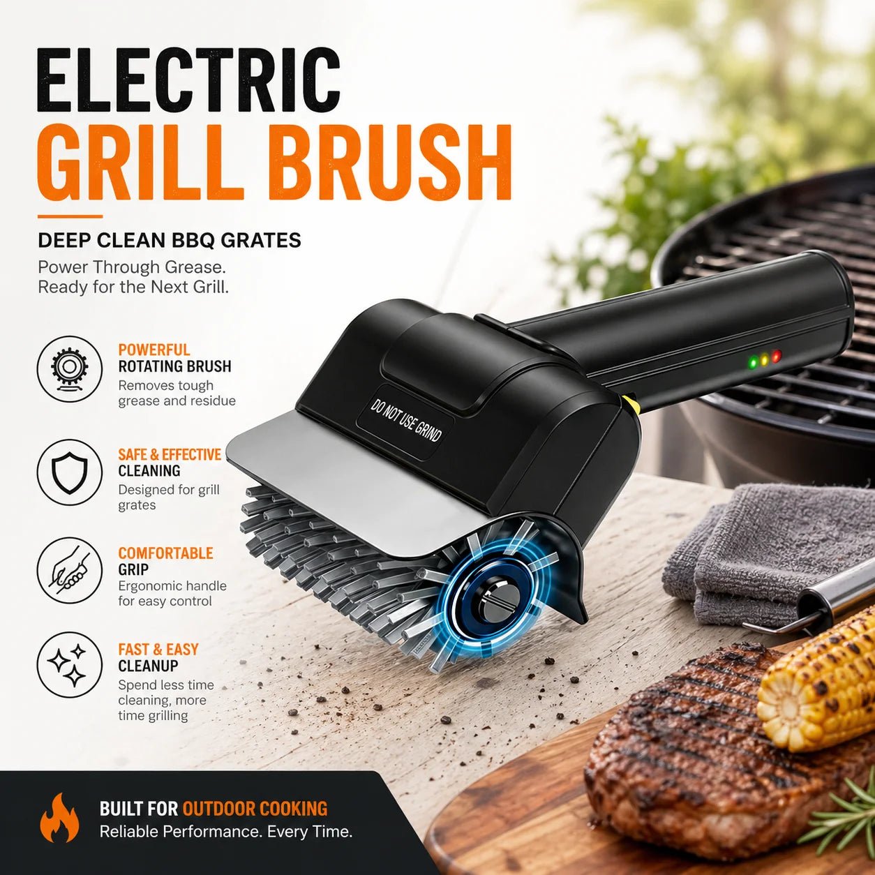 Brosse électrique pour barbecue, outil de nettoyage portatif avec brosse à rouleaux en acier inoxydable pour grilles, taches de rouille, cuisine, extérieur - FATAONBrosse électrique pour barbecue, outil de nettoyage portatif avec brosse à rouleaux en acier inoxydable pour grilles, taches de rouille, cuisine, extérieurSolutions MaisonFATAON