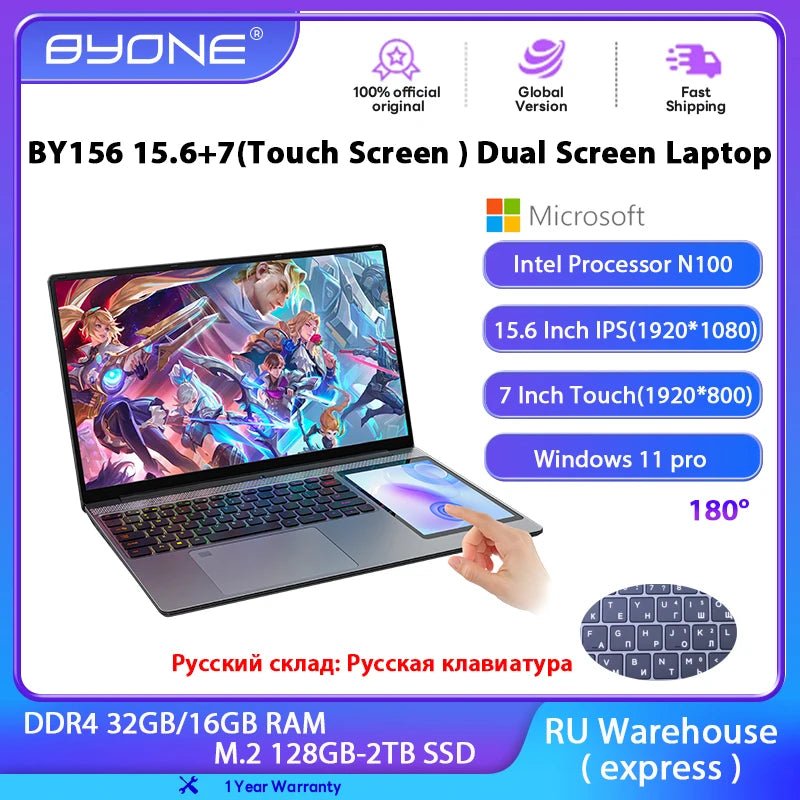 BYONE-Ordinateur portable à écran tactile BYACHtourists, ordinateur portable Windows 11, processeur Intel N100, 15.6 "IPS + 7", 32 Go DDR4, 2 To SSD - FATAONBYONE-Ordinateur portable à écran tactile BYACHtourists, ordinateur portable Windows 11, processeur Intel N100, 15.6 "IPS + 7", 32 Go DDR4, 2 To SSDProductivité & OrganisationFATAON