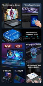 BYONE-Ordinateur portable à écran tactile BYACHtourists, ordinateur portable Windows 11, processeur Intel N100, 15.6 "IPS + 7", 32 Go DDR4, 2 To SSD - FATAONBYONE-Ordinateur portable à écran tactile BYACHtourists, ordinateur portable Windows 11, processeur Intel N100, 15.6 "IPS + 7", 32 Go DDR4, 2 To SSDProductivité & OrganisationFATAON