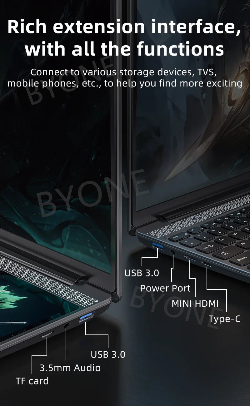 BYONE-Ordinateur portable à écran tactile BYACHtourists, ordinateur portable Windows 11, processeur Intel N100, 15.6 "IPS + 7", 32 Go DDR4, 2 To SSD - FATAONBYONE-Ordinateur portable à écran tactile BYACHtourists, ordinateur portable Windows 11, processeur Intel N100, 15.6 "IPS + 7", 32 Go DDR4, 2 To SSDProductivité & OrganisationFATAON