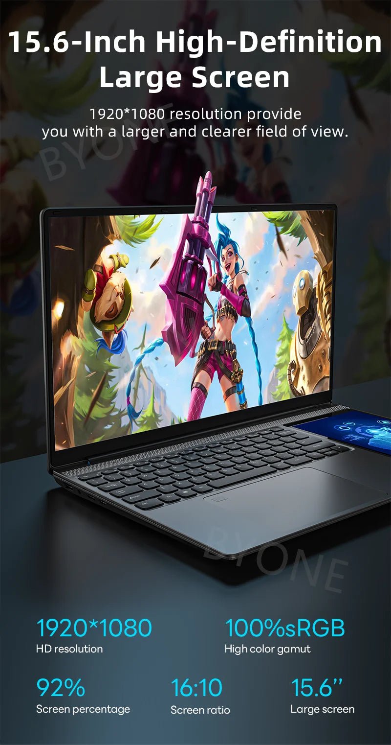 BYONE-Ordinateur portable à écran tactile BYACHtourists, ordinateur portable Windows 11, processeur Intel N100, 15.6 "IPS + 7", 32 Go DDR4, 2 To SSD - FATAONBYONE-Ordinateur portable à écran tactile BYACHtourists, ordinateur portable Windows 11, processeur Intel N100, 15.6 "IPS + 7", 32 Go DDR4, 2 To SSDProductivité & OrganisationFATAON