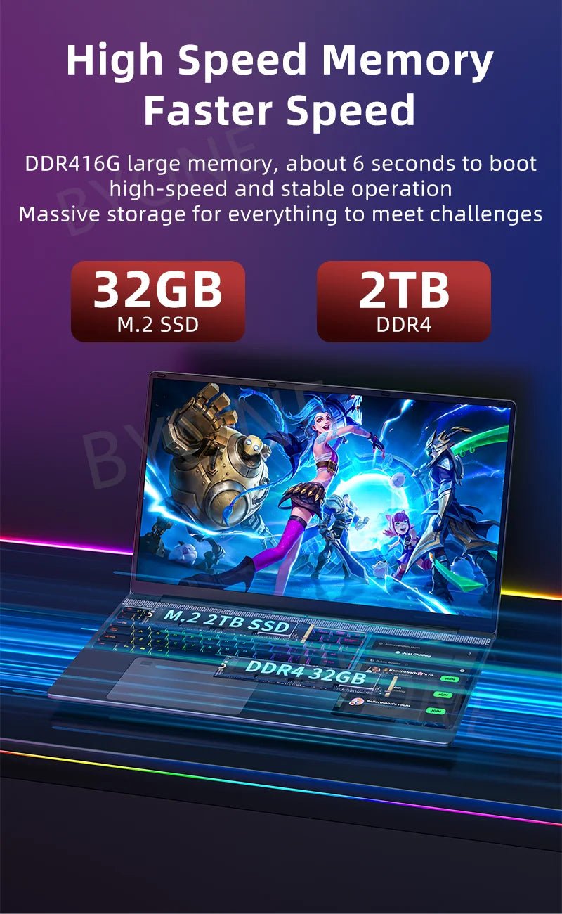 BYONE-Ordinateur portable à écran tactile BYACHtourists, ordinateur portable Windows 11, processeur Intel N100, 15.6 "IPS + 7", 32 Go DDR4, 2 To SSD - FATAONBYONE-Ordinateur portable à écran tactile BYACHtourists, ordinateur portable Windows 11, processeur Intel N100, 15.6 "IPS + 7", 32 Go DDR4, 2 To SSDProductivité & OrganisationFATAON