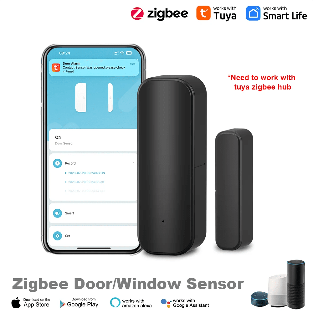 Capteur de porte et de fenêtre Tuya Zigbee, système d'alarme de sécurité pour maison intelligente, application, alarme à distance, commande vocale, noir/blanc - FATAONCapteur de porte et de fenêtre Tuya Zigbee, système d'alarme de sécurité pour maison intelligente, application, alarme à distance, commande vocale, noir/blancSolutions MaisonFATAON
