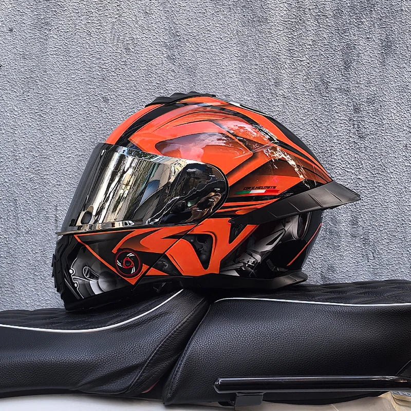 Casque de moto intégral ORZ-B08A, motif Mecha brillant, casque de course, casque de sécurité certifié DOT de Style italien avec Vi teinté - FATAONCasque de moto intégral ORZ-B08A, motif Mecha brillant, casque de course, casque de sécurité certifié DOT de Style italien avec Vi teintéAccessoires MotoFATAON