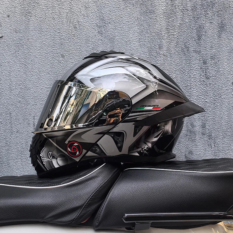 Casque de moto intégral ORZ-B08A, motif Mecha brillant, casque de course, casque de sécurité certifié DOT de Style italien avec Vi teinté - FATAONCasque de moto intégral ORZ-B08A, motif Mecha brillant, casque de course, casque de sécurité certifié DOT de Style italien avec Vi teintéAccessoires MotoFATAON