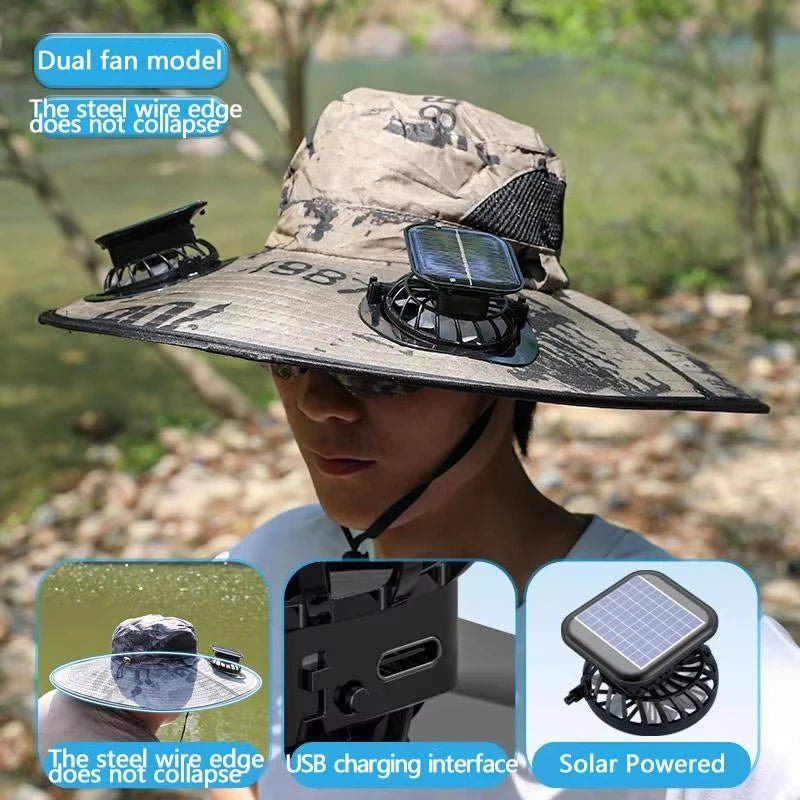 Chapeau solaire à double ventilateur à large bord, pour Camping en plein air, pêche, Anti-UV, pour hommes, escalade, Protection solaire, chapeau de pêcheur - FATAONChapeau solaire à double ventilateur à large bord, pour Camping en plein air, pêche, Anti-UV, pour hommes, escalade, Protection solaire, chapeau de pêcheurTechnologie IntelligenteFATAON