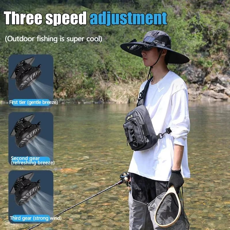 Chapeau solaire à double ventilateur à large bord, pour Camping en plein air, pêche, Anti-UV, pour hommes, escalade, Protection solaire, chapeau de pêcheur - FATAONChapeau solaire à double ventilateur à large bord, pour Camping en plein air, pêche, Anti-UV, pour hommes, escalade, Protection solaire, chapeau de pêcheurTechnologie IntelligenteFATAON