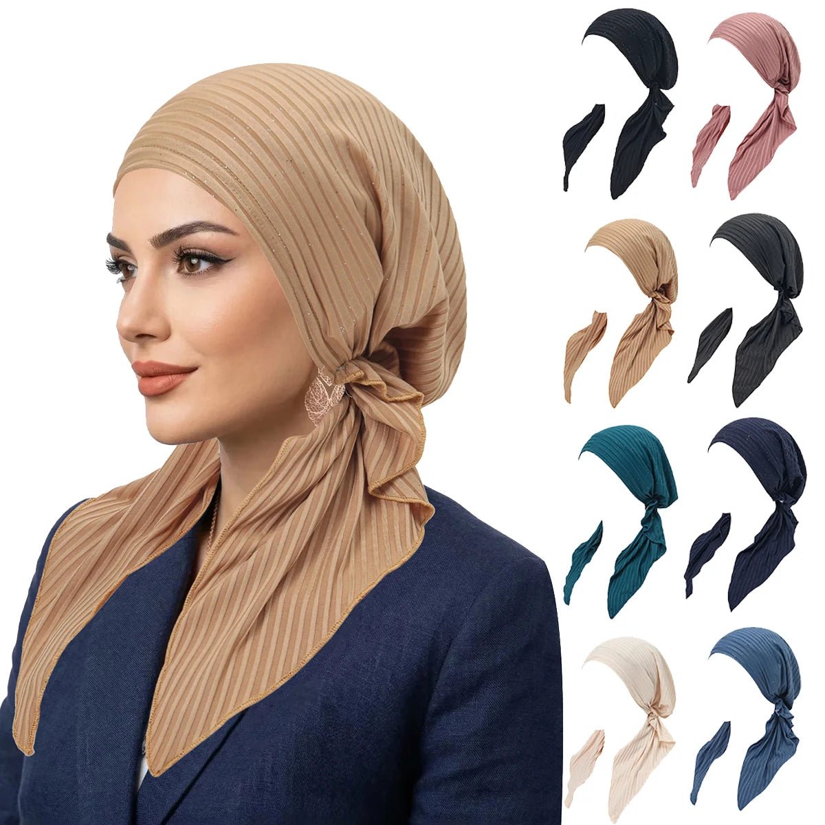 Chapeaux Turban Hijab Musulman à Rayures Tendance, Foulards à Longue Queue, Bonnets Hijab Élastiques Respirants pour Femmes et Filles - FATAONChapeaux Turban Hijab Musulman à Rayures Tendance, Foulards à Longue Queue, Bonnets Hijab Élastiques Respirants pour Femmes et FillesMode FemmeFATAON