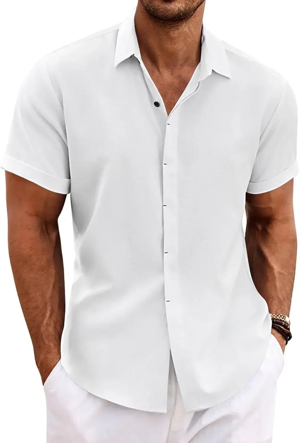 Chemise décontractée à manches courtes pour hommes, couleur unie, pull à boutons, lin, coton, confortable, haut quotidien, chemise de plage, d'été - FATAONChemise décontractée à manches courtes pour hommes, couleur unie, pull à boutons, lin, coton, confortable, haut quotidien, chemise de plage, d'étéMode HommeFATAON
